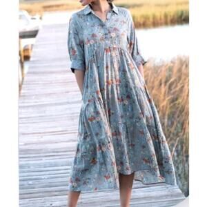 Natural Life Rebecca Midi Dress Gray Vintage Floral Print Size Small